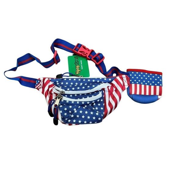 Tipsy Elves Unisex Adult Patriotic Fanny Pack With Can Holder Stars Stripes NWT - Picture 2 of 5